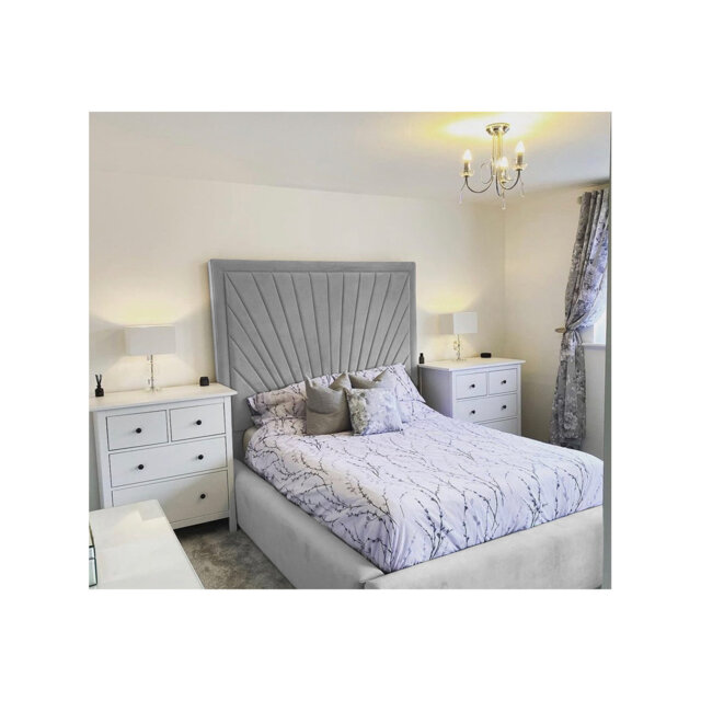 Odie Plush Velvet Upholstered Bed Frame - Sprung Slats, Padded Headboard