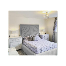Odie Plush Velvet Upholstered Bed Frame - Sprung Slats, Padded Headboard