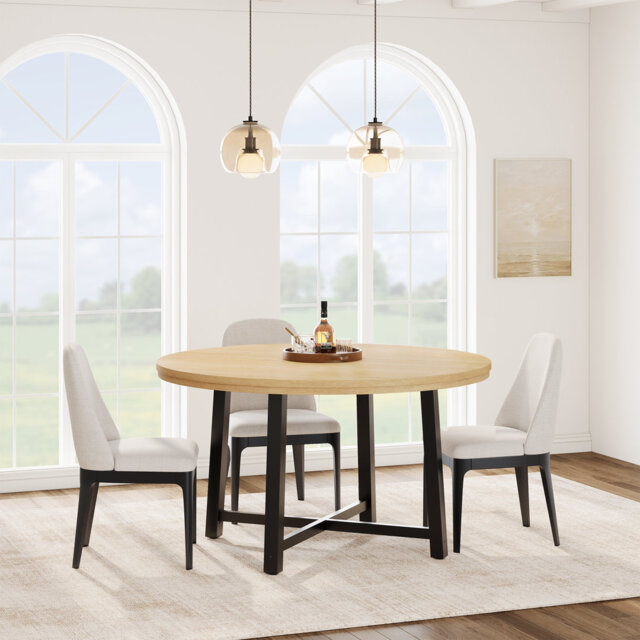 Industrial Modern 47'' Round Dining Table for 4-6 â Space-Saving Kitchen & Dining Room Furniture â Sturdy Metal Legs, Wooden Tabletop â Black Fi