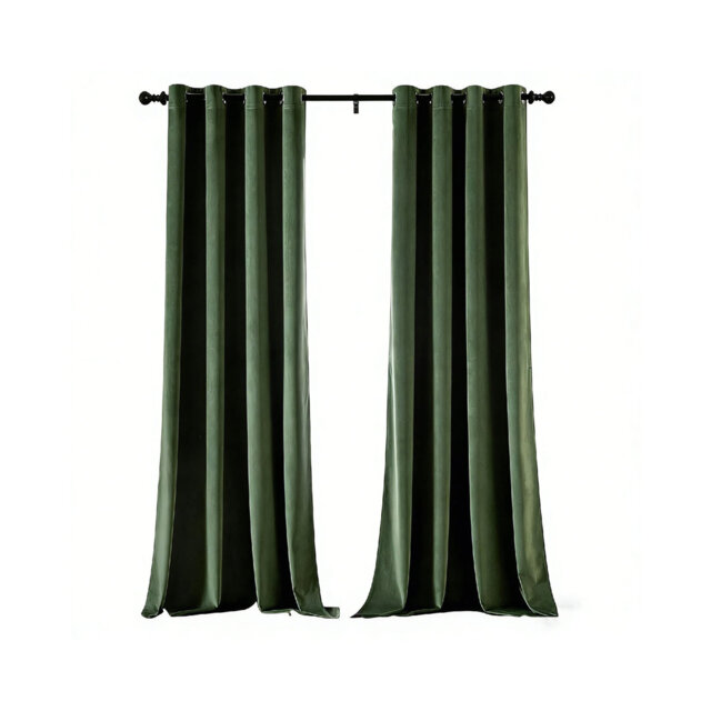Olive Green Velvet Curtains 2 Panel Set 90 Inch Drop Curtains,66 x 90 Inch