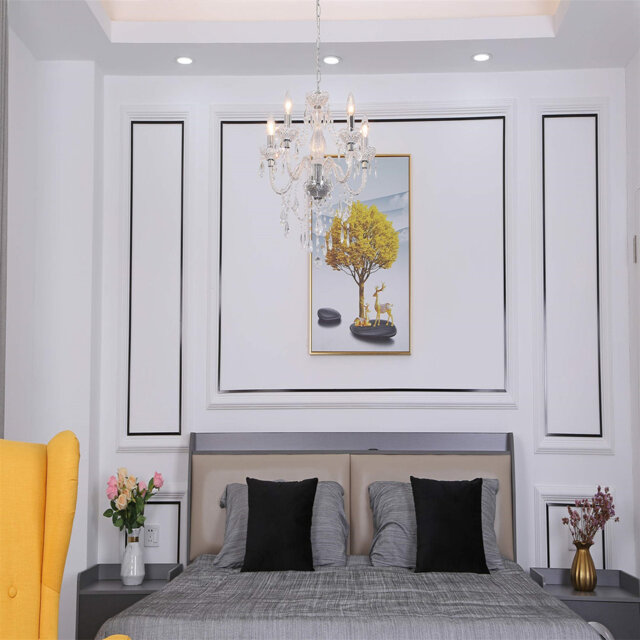5 Light Chandelier,Pendant Lamp,Chrome,Clear.Acrylic Bedroom Living Room Ceiling Light … (Chrome) (Clear) (200)