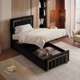 Dekker Luxury Velvet Ottoman Storage Bed with Gold Trim