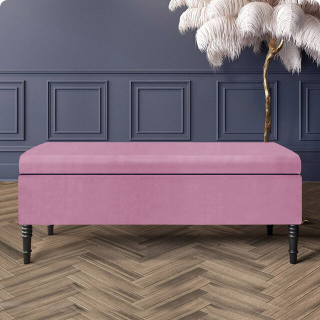 Paris Plain Ottoman Storage Bench - Plush Velvet Shoe Bench - Upholstered Footstool with Storage