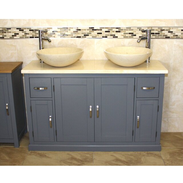 Eros 1230mm Double Bathroom Vanity with Vessel Stone Basin
