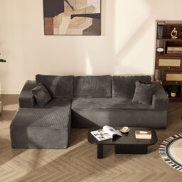 272cm Left Chaise Modular Sectional Sofa Bed, Corduroy, Black