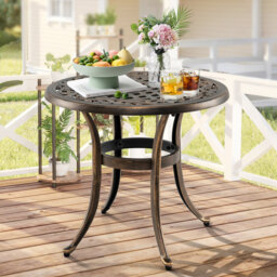 Cast Aluminum Patio Side Table 60 CM Round Outdoor Coffee Table-Bronze