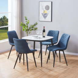 Aspen Sintered Stone Square Table with 4 Diamond Stitch Upholstered Fabric Chairs - Modern Dining Set