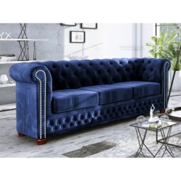 Chesterfield  Sofa 3 Seater Made of Velvet Fabric with Solid Wood Legs