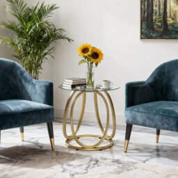 "23.6"" Round Glass End Table, Modern Style Tall Side Table for for Living Room, Balcony, Bedroom"