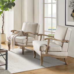 Amilio 71.1cm W Farmhouse Polyester Armchair with Solid Wood Legs Set of 2
