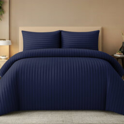 Luxury Embossed Stripe Microfibre Duvet Cover Set Durable Hypoallergenic with Zipper Closure