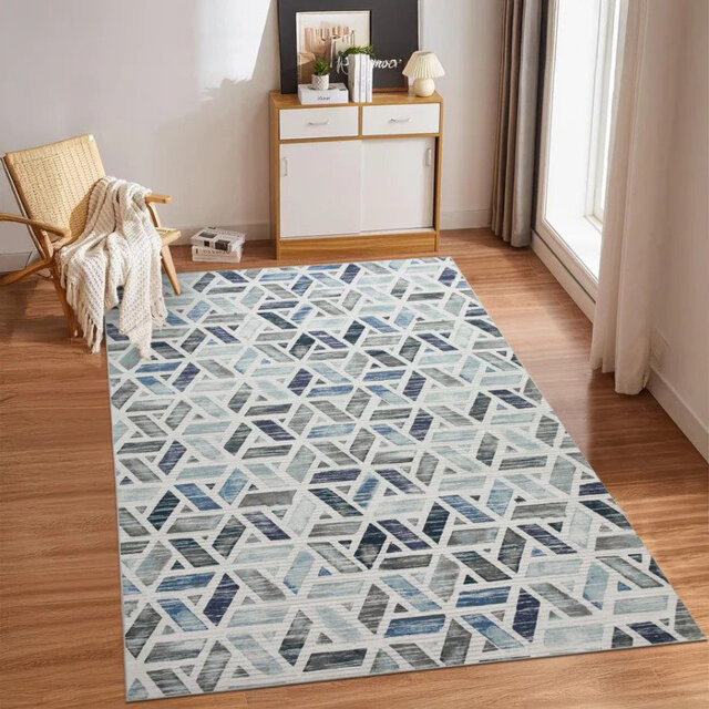 Zara Modern Geometric Printed Area Rug - Washable Contemporary Floor Mat for Living Room & Bedroom