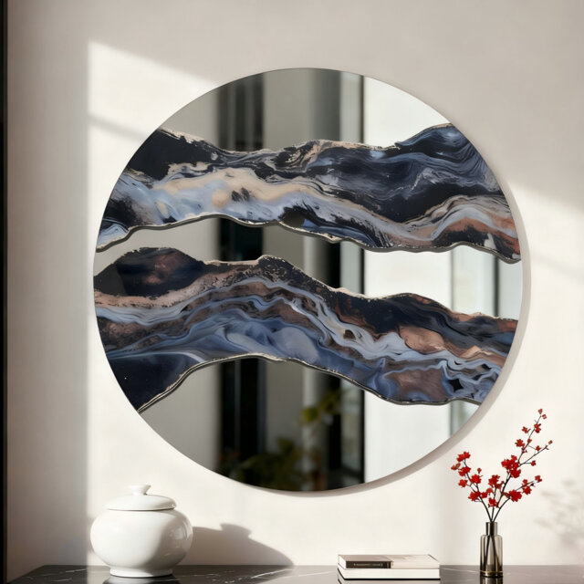 60cm Frameless Round Wall Mirror Resin Art Accent Mirror