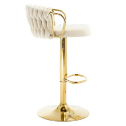 Bar Stool, Breakfast Bar Stool, Velvet Kitchen Stool, Island Counter Stool Height Adjustable, 360° Swivel Stool, with Metal Base and Footrest