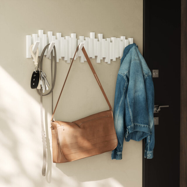 Sticks 8-Hook Wall-Mounted Coat Rack, Flip-Down Hooks for Entryway, Bedroom, Office