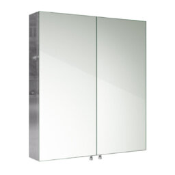 iBathUK Vienna Wall Mounted Stainless Steel Bathroom Mirror Cabinet with Double Door Storage Unit & 2 Shelves in Silver, 670x600mm
