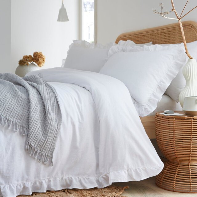 Cassia Frill Cotton Solid Colour Duvet Cover Set