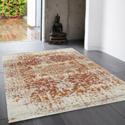 Orange Traditional Easy To Clean Floral Rug Dining Room