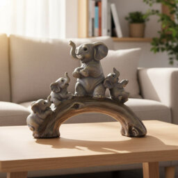 "5.97"" Cute Yellow Lucky Elephant Family Statue - Home Office Decor for Women"