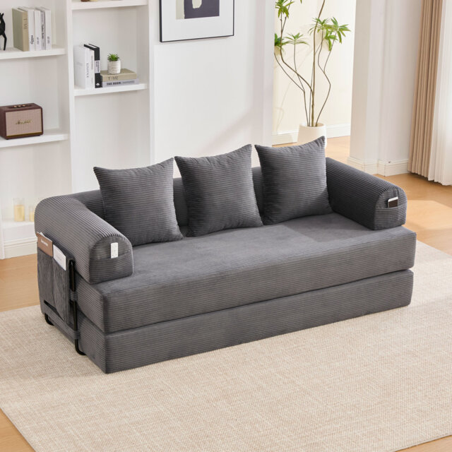 Corduroy 2 Seat Foldable Compressible Sofa With Metal Frame