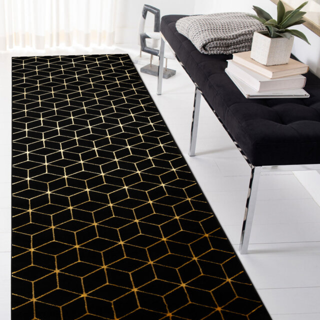 Modern GLOSS rugs for living rooms, bedrooms, kitchens, hallways, stylish cubes, glamor, art deco black / gold