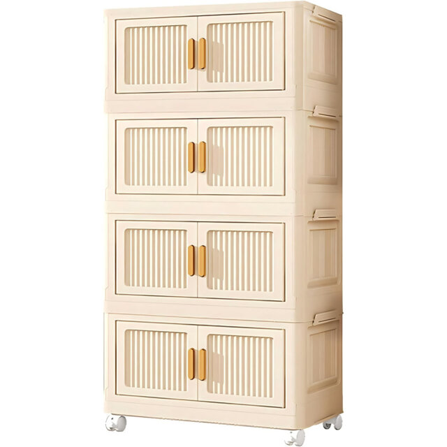 4 Tier Foldable Storage Bins Box with Wheels