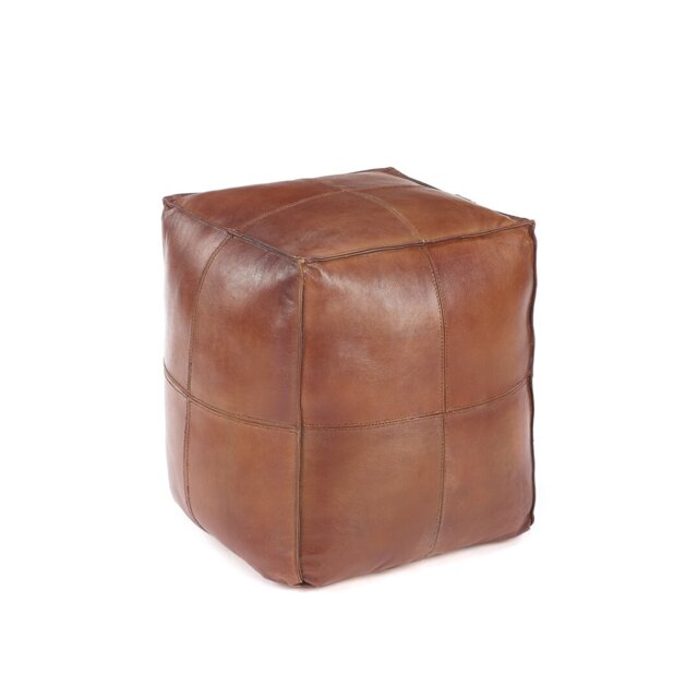 Madelynn 50Cm Wide Genuine Leather Square Pouffe Ottoman