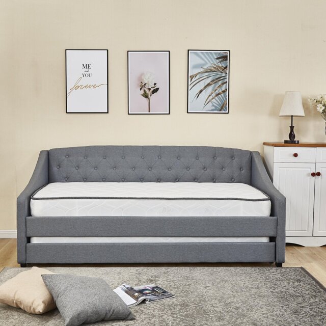 Kendall Upholstered Daybed with Trundle and Mattress