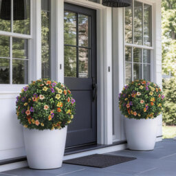2 Pack Artificial Boxwood Topiary Ball,  Artificial Flowers Outdoor, Fake Plants Plastic Shrubs Faux Evergreen Greenery for Front Door Garden Indoor H