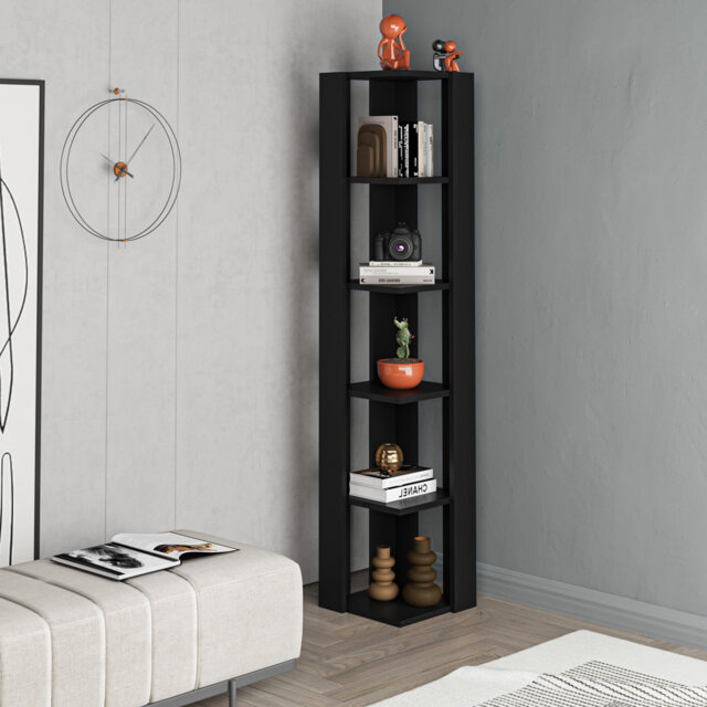 Nati Modern Corner Bookcase 5 Tiers - 34 x 34 x 161 cm - Space-Saving Design