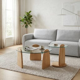 Forma Set of Two Wooden Coffee Tables with Tampered Glass Side Table