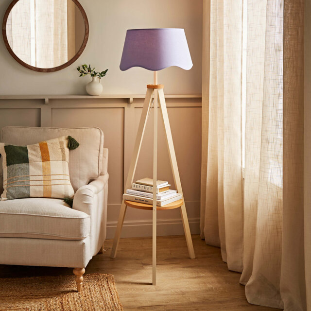 Morrigan Painted Cream Tripod Floor Lamp with Scalloped Shade