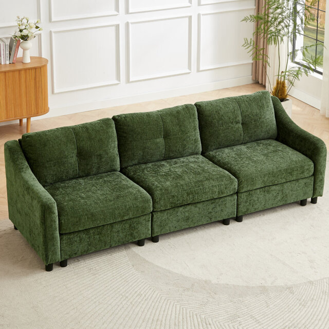 Modern Chenille 2 Seater Sofa With Tufted Backrest For Living Room