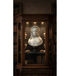 "14"" Veiled Maiden Bust Statue - Antiqued White Cast Stone Resin Decor"