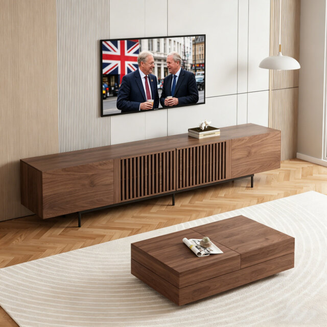 Large Tv Unit Combination: 2.4-metre Tv Cabinet + Multifunctional Coffee Table Set, With Large Storage Space, Suitable For 75–100+ Inch Televisions, I