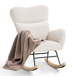 Rocking Chair For Adults, High Back Upholstered Nursing Chair Comfy Armchair With Metal Legs And Wood Base For Living Room, Bedroom, Balcony