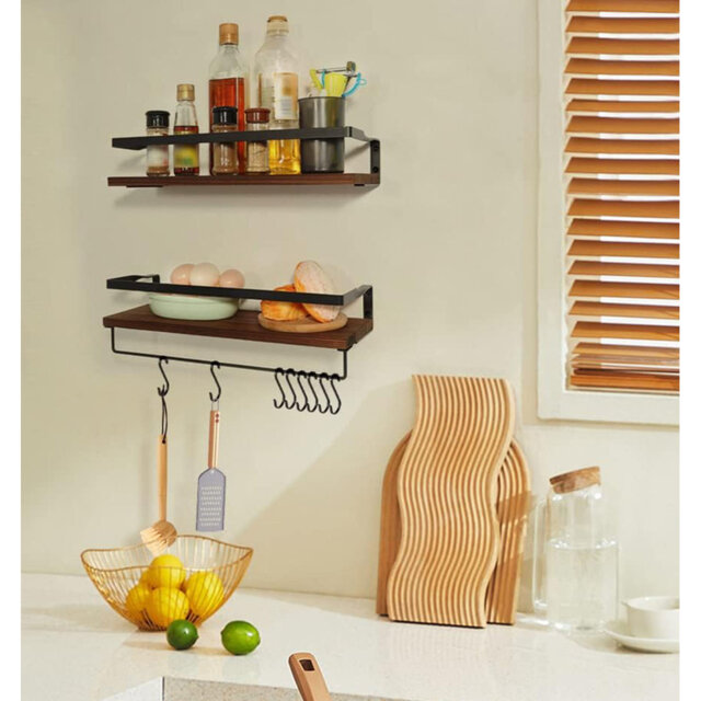 Floating Shelves Wall Mounted Shelf, Solid Wood Shelf, Towel Bar 8 Hooks