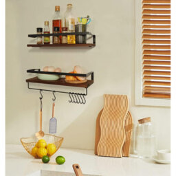 Floating Shelves Wall Mounted Shelf, Solid Wood Shelf, Towel Bar 8 Hooks