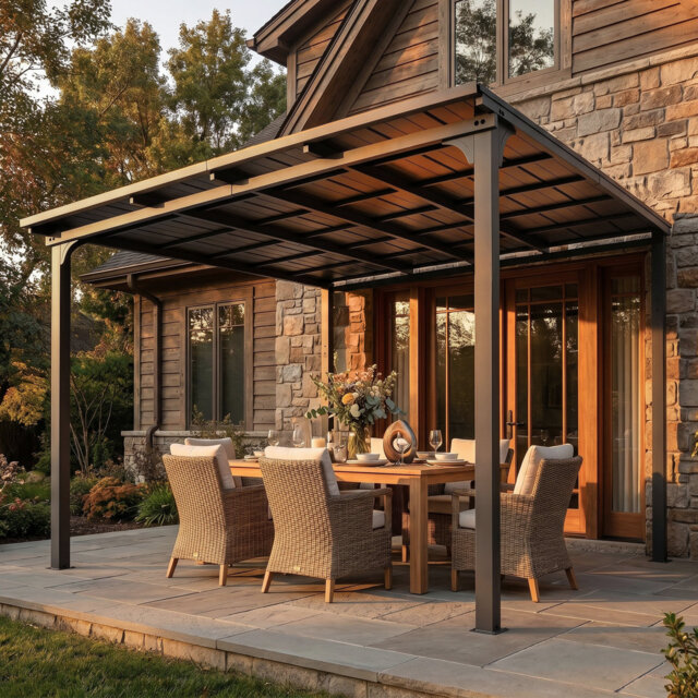 Belmont Lean To Outdoor Patio Gazebo With Steel Slope Roof,EROMMY Hardtop Wall Mounted Metal Frame Pavilion