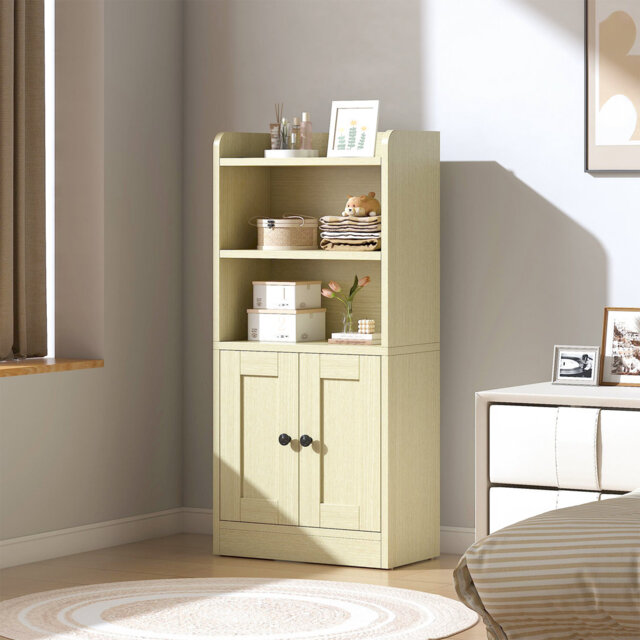 Slim Wooden Freestanding Bathroom Storage Cabinet with Dual Doors & Adjustable Shelving - Versatile Floor Unit for Bathroom, Dining Room, Kitchen & Li