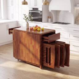 Folding Drop Leaf Dining Table with 4 chairs, Space saving foldable kitchen table, fully assembled, movable wooden butterfly table