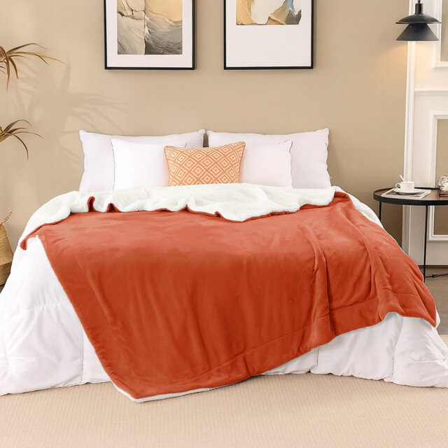 Sherpa Fleece Fur Thick Reversible Blanket Throw