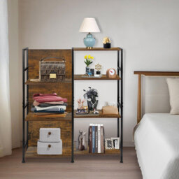 Vinyl Record Storage with Turntable Stand, End Table with 4 Tier Large Storage Up to 200 Albums, CD Rack