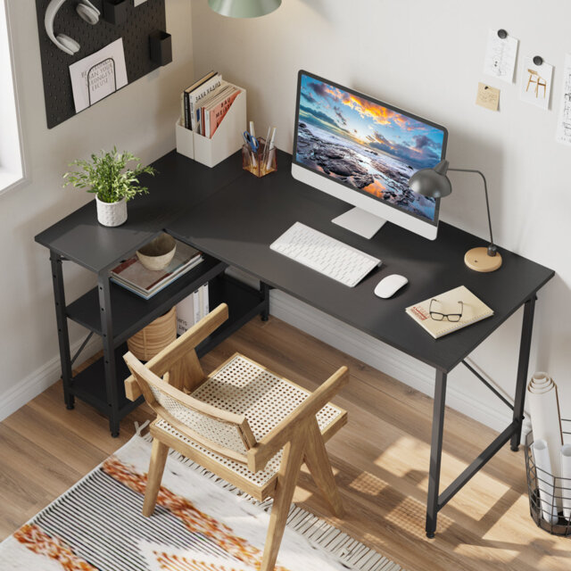 L-Shaped Desk (120 or 140cm x 90cm) Corner Desk with Adjustable Shelves by Aliff