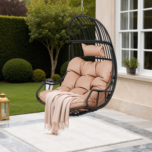 Hanging Swing Single Egg Pod Chair Max. Load 150 Kg With Cushions & Cup Holder