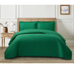 3 Piece Quilted Bedspreads Diamond Check Embossed Pattern, Polyester Material, Durable, Box Stitching, with Matching Pillow Shams