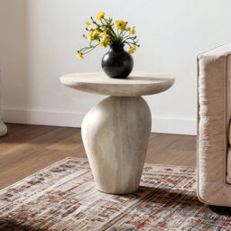 Fiberglass Side Table,Pedestal Sofa Table Stone-Effect Accent Table