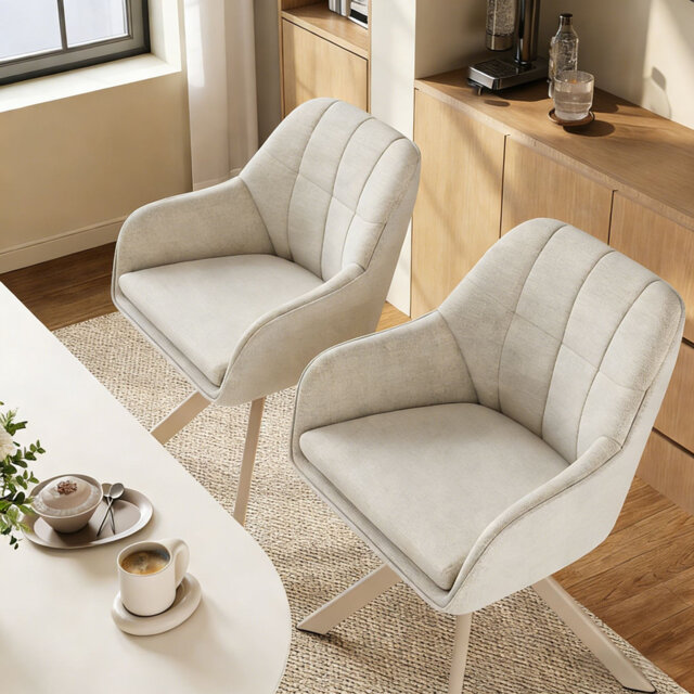 51cm H Luxury Fabric Upholstered Dining Chair & Swivel Armchair