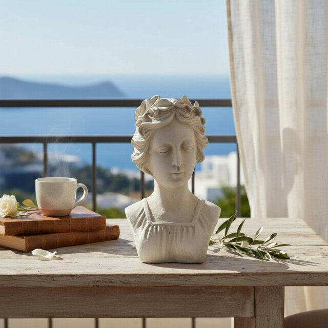 Hand Finished Cream Resin Lady Bust Timeless Decorative Sculpture - Elegant Accent Ornament for Any Living Space