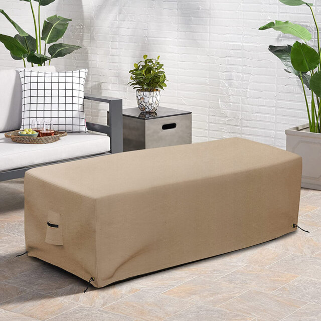 "Latitude Run® Rectangular Firepit Cover, Highly Durable 12 Oz, Waterproof & UV-Resistant With Airpockets & Drawstring (32"" W X 22"" D X 17"" H, Beige)"